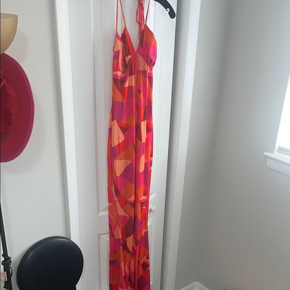 Vibrant Pink and Orange Maxi Dress